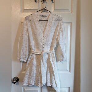 Zara White Eyelet V-Neck Dress